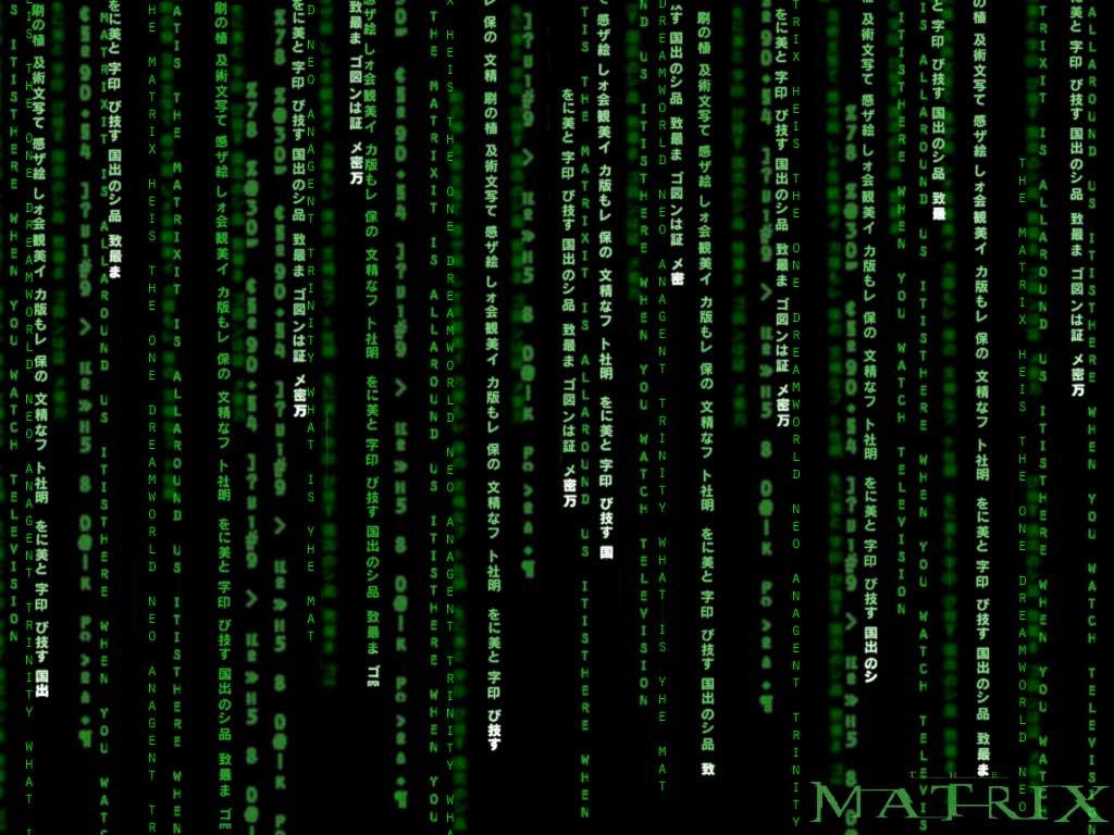 Green text on black background in the style of the movie The Matrix